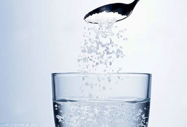 Вода в прозрачном стакане и соль