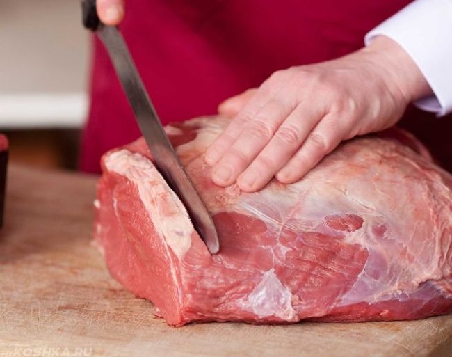 Нарезка сырого мяса ножом