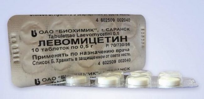 Упаковка антибиотика Левомицетин с таблетками в количестве 10 штук